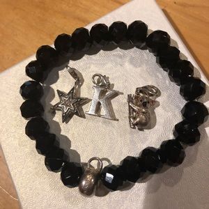 Thomas Sabo Black bead charm bracelet & 3 charms